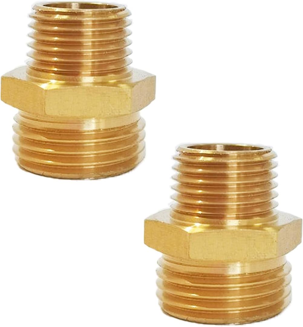 2 x AOPANDA Brass Pipe Fitting, Fitting With 1/2 NPT Male to 3/8 NPT Male Hexagon Thread, For Pneumatic Water Heater And Other Hose Joints. (2-Pack)