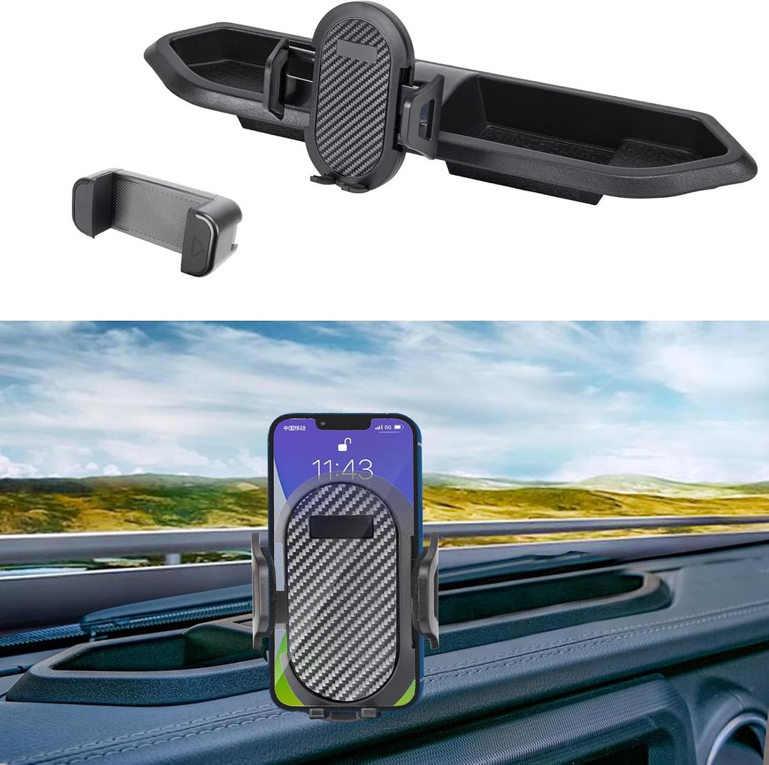 Phone Mount Compatible with Jeep Wrangler 2018-2023 JL JLU 2020-2023 Gladiator JT Dash Tray Phone Holder Mount with Storage Box Don't Fit for The Oil-Electric Vehicle Version