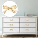 6pcs Bow Shape Cabinets Knobs, Gold Bow Furniture Door Pulls with Screwdriver Brass Vintage Drawer Knobs Decorative Dresser Handle for Home Kitchen Cupboard Wardrobe Hardware