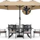 ABCCANOPY 15FT Patio Umbrella with Base, Outdoor Double-Sided Rectangle Umbrella Bonus Latch, Wights for Poolside, Lawn, Backyard (Khaki)