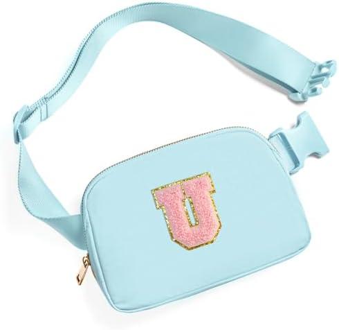 Gitus Gifts for 7 8 9 10 11 Year Old Girls Belt Bag Fanny Pack Crossbody Bags with Initial Letter Patch Birthday Gifts for Daughter Sister Friends Teen girls (Icing Blue-U)