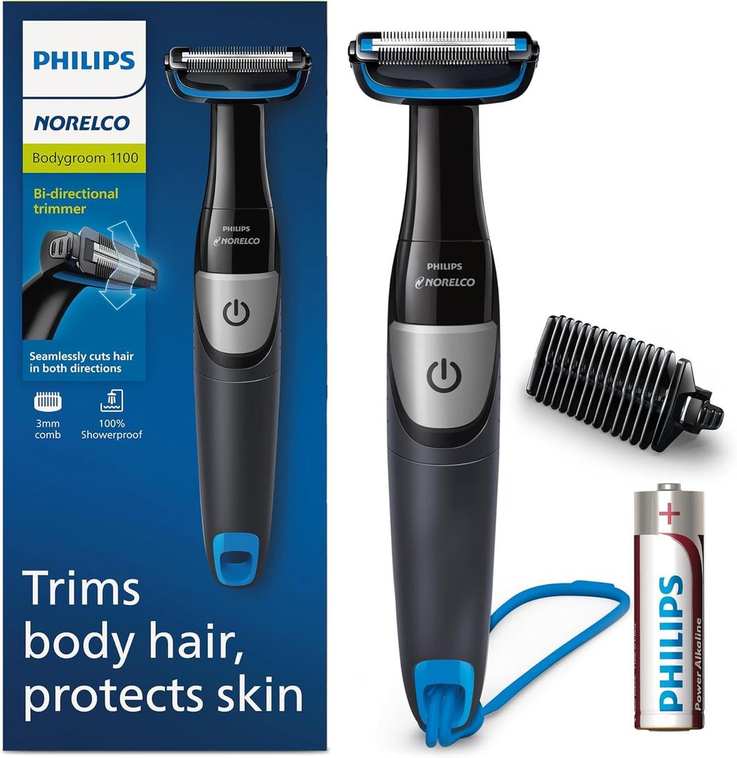 Philips Norelco Bodygroom Series 1100, BG1026/ 60, Showerproof Body Hair Trimmer and Groomer for Men, Black
