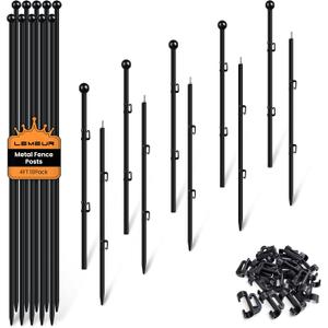 4FT Metal Fence Posts 10 Pack, Sturdy Steel Garden Fence Post