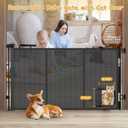 Reinforced 60 Wide Retractable Baby Gate with Cat Door 33 Tall Retractable Pet Gates with Reinforced Strips Mesh Dog Gate with Cat Door Mesh Gates for Kids or Pets Cats Can in and Out Freely,Black