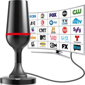 2026 Digital TV Antenna for Smart TV Indoor, TV Antenna for Local Channels with 360 Signal Reception & Magnetic Base, HD Antennas for TV Without Cable Support 4K 1080P All TVs (Red)