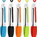 Mudder 5 Pack Mini Kitchen Tongs 7 Inch Silicone Tongs for Cooking Serving BBQ, Small Stainless Steel Food Tong with Silicone Tips for Salad, Bread, Buffet, Party & Kitchen Use(Multi)
