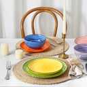 Selamica Ceramic Plates and Bowls Sets,24 Pieces Dinnerware Sets for 8,Scratch Resistant Dish Set for holiday gathering,Dishwasher & Microwave Safe, Dopamine colors