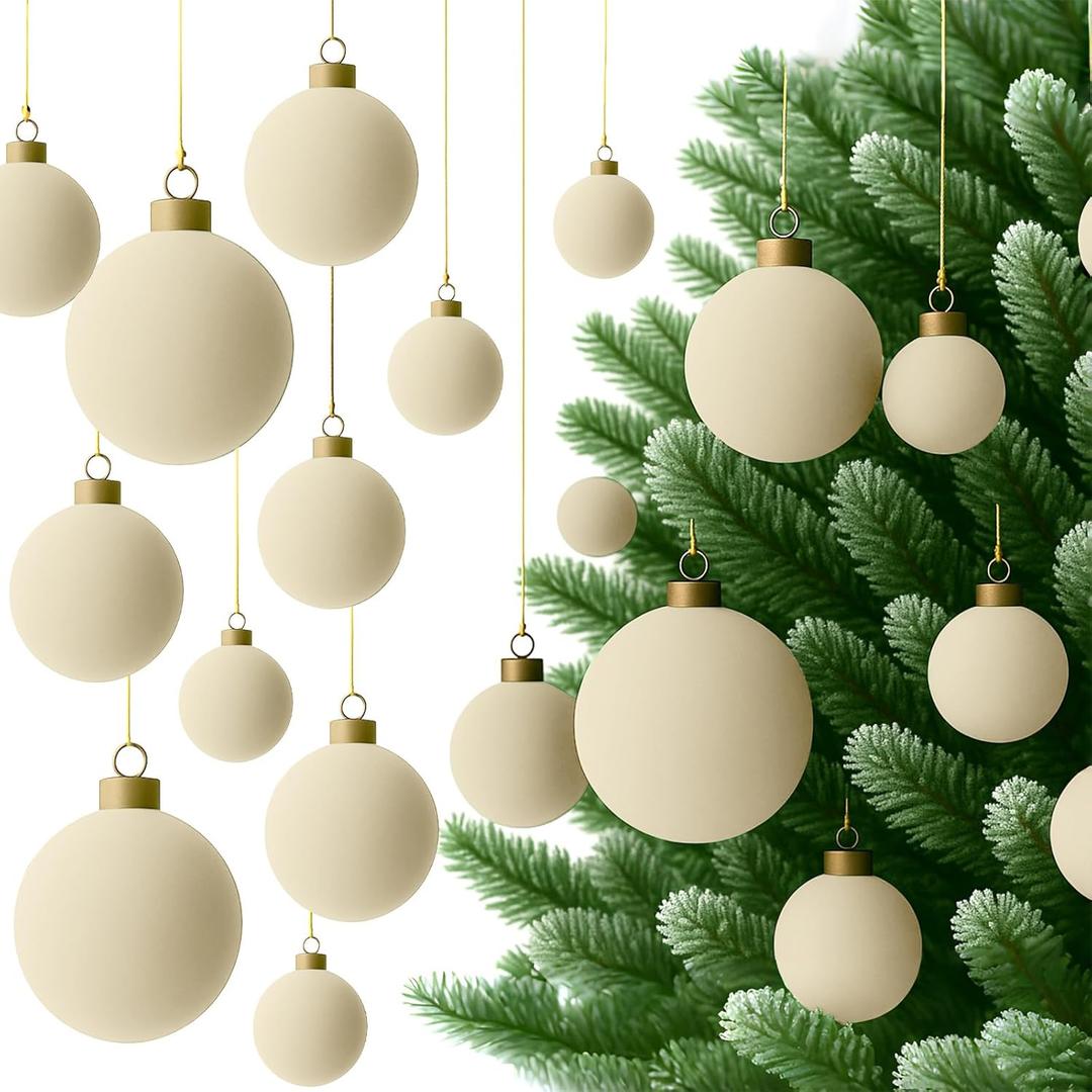 Foilswirl 36 Pcs Velvet Christmas Balls Bulk - Flocked Christmas Tree Ball Ornaments Hanging Decoration for Xmas Tree, Wreath, Home or Party Decorations, 2.36", 2.76", 3.15"(Cream White)