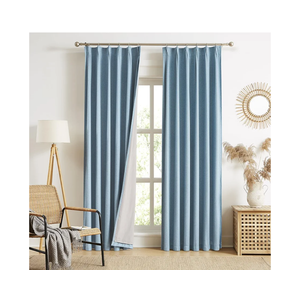 MAIHER 108 Inches Long Full Blackout Back Tab Pinch Pleated Curtains, Linen Textured Thermal Insulated Tall Pleated Drapes with Hooks for Bedroom, Stone Blue, 40" W x 108" L, 2 Panels