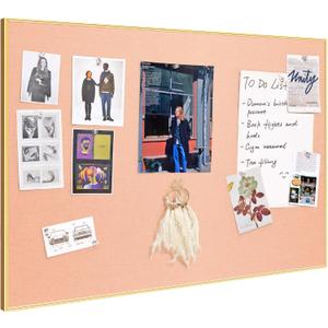 Bulletin Board 30 x 20 inches, Aluminum Framed Fabric Cork Board with 10 Push Pins (Blush Coral, 30 x 20 inches)