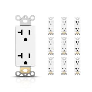 TOPELER 20 Amp Decorator Wall Outlet, Standard Electrical Receptacle Outlet, 2 Pole 3 Wire, Non-Tamper Resistant, NEMA 5-20R, Self-Grounding Residential Grade, UL, Glossy White, 10 Pack