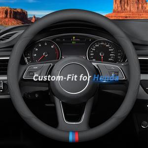 Custom-Fit for Honda Steering Wheel Cover, Premium Leather Car Steering Wheel Cover with Logo, Non-Slip, Breathable, for Honda Accessories (D-Style,for Honda)