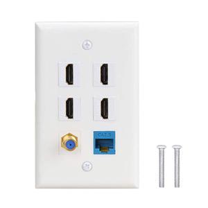 4 HDMI Keystone Wall Plate,IQIAN 1 - Cat6 Ethernet 1 - Coax Cable TV F Type Port HDMI 2.0 Decorative Female to Female(White)