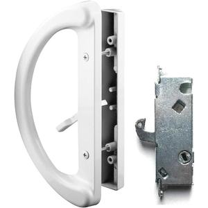 Essential Values Patio Door Handle Set, Sliding Door Lock (Handle + Latch Combo) | 2-Handle White Diecast Replacement for Sliding Doors | 3-15/16 Hole Spacing for Mortise Style Locks