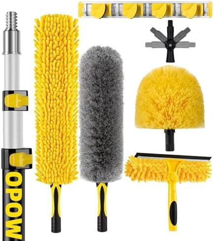 20 Foot High Ceiling Duster Kits with 5-12ft Heavy Duty Extension Pole, High Reach Duster for Cleaning,Microfiber Feather Duster,Cobweb Duster,Ceiling Fan Duster,Window Squeegee & Cleaner