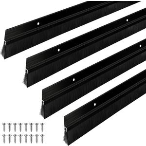 Frienda 4 Set Door Brush Bottom Sweep Brush Weather Stripping Aluminum Door Seal with Screws for Gaps up to 1 Inch, for Home, Commercial Gate, Fill Gaps Dust, Debris (1 x 36 Inch,Black)