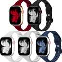 5 Pack Silicone Slim Bands Compatible with Apple Watch Band 38mm 42mm 40mm 44mm 41mm 45mm 46mm 49mm, Soft Narrow Sport Thin Strap for iWatch Ultra 3 2 1 Series 11/10/9/8/7/SE/6/5/4 Women Men