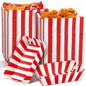 Yaomiao 100 Pcs Striped Paper Food Trays Carnival Paper Boats for Food Nacho Hot Dog Disposable Plates Disposable Serving Trays for Carnivals Fairs Festivals Picnics(Red)
