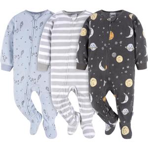 Gerber baby-boys Fleece Footed Pajamas 3-pack (3-6 Months, Space)