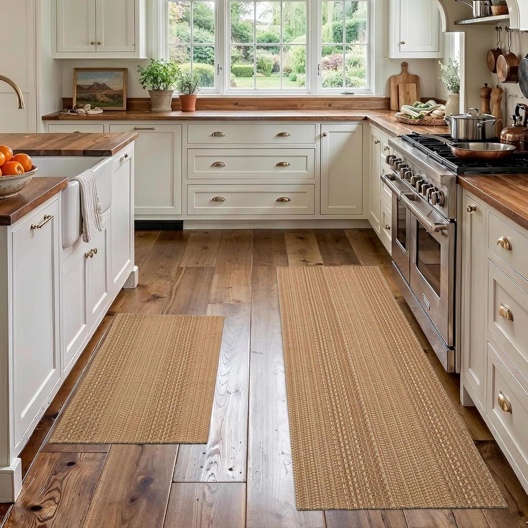 MatEssenz Kitchen Mats for Floor, 20"x30"+20"x59" Kitchen Rugs, Machine Washable Mats Boho Style, Absorbent Runner Rugs for Kitchen, Non-Slip, Durable, Easy Clean, Everyday Use