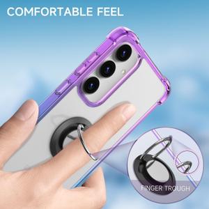 DAUPIN for Galaxy S25 Case Clear with 360 Rotation Metal Ring Holder Stand, Support Magnetic Car Phone Mount Soft TPU Bumper PC Hard Protective Phone Case for Samsung S25 5G (Purple Blue)