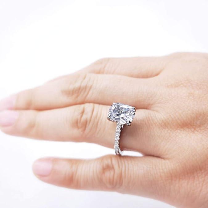 Bo.Dream Cushion Cut 3ct Cubic Zirconia CZ Platinum Plated Sterling Silver Engagement Ring 7,5