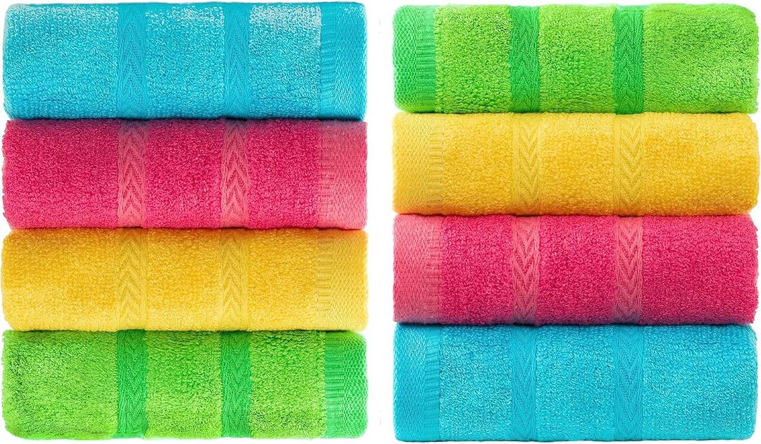 MEMRUI Multicolor Fingertip Towels for Bathroom - Kids Face Towels, 10 x 18 Inches, 8 Pcs in 4 Colors
