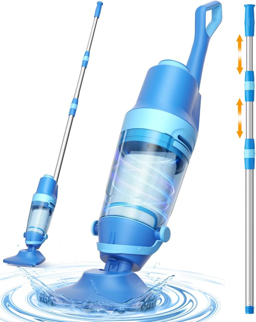 Cordless Pool Vacuum for Inground & Above Ground Pools: 23.8 GPM Powerful Stable Suction, Telescopic Pole up to 90.6", 60-Min Runtime, Extra-Large Filter & Rechargeable Pool Cleaner for Spas/Hot Tubs