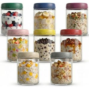 16 OZ Overnight Oats Jars with Lids 8 Pack, Glass Meal Prep Containers, Reusable Food Storage Jars, Airtight Mason Jars for Breakfast, Yogurt Parfait, Salad, Smoothies(8 Pack)