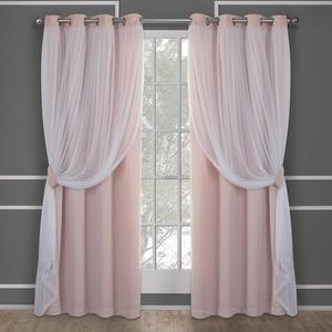 TOWN & COUNTRY LUXE Talia Double Layer Indoor Curtains, Sheer and Room Darkening Blackout, Grommet Top, Energy Efficient, 2-Pack Set, 52"x84", Rose Blush