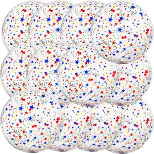 12 Pack 4th of July Patriotic Beach Balls 16" Large Inflatable Pool Ball Sequins Party Decoration PVC Jumbo Sport Ball Adults Independence Day Summer Beach Swimming Pool Water Games Party Favor