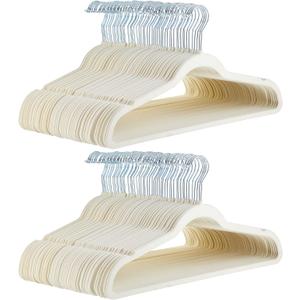 Amazon Basics Slim, Velvet, Non-Slip, Space-Saving Suit Clothes Hangers, Pack of 100, Ivory/Beige