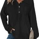 Womens Tops Waffle Knit V-Neck Long Sleeve T-shirts Button Down with Pockets Tunic Fashion Clothing, XL