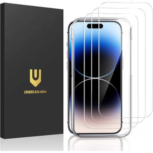 UNBREAKcable 3-Pack Screen Protector for iPhone 14 Pro, Double Shatterproof Tempered Glass [Easy Installation Frame] [9H Hardness] [99.99% HD Clear] [Case Friendly] for iPhone 14 Pro 6.1 inch