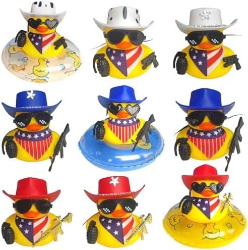 kaixiaoru 9Pcs Independence Day Ducks Patriotic Plastic Ducks Bulk Independence Day Accessories for Classroom Prizes 4th of July Memorial Day Party Favors, Pack of 2