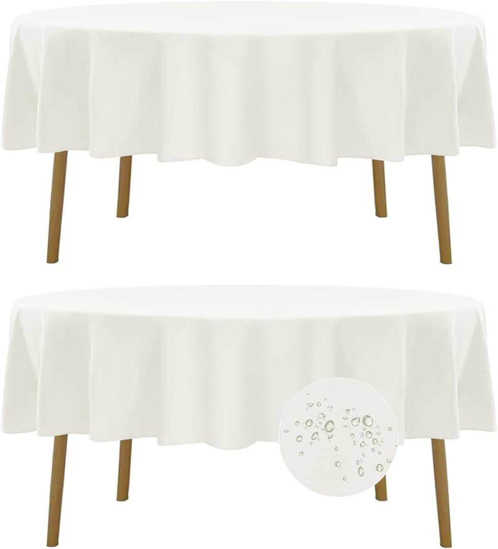 Fokitut 2 Pack Waterproof Round Tablecloth, 60 Inch, Stain Resistant and Wrinkle Polyester Table Cloth, Fabric Table Cover for Kitchen Dining, Wedding, Party, Holiday Dinner-Ivory
