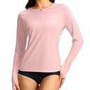 SANTINY Women's Rash Guard UPF50+ SPF Long Sleeve Swimsuits Top UV Sun Protection Swim Shirts for Woman with Zip (Pink_M)