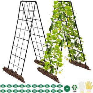 2 Pack 50" Tall A Frame Trellis for Climbing Plants Outdoor (50" X 17")  Heavy Duty Garden Adjustable Trellis, Metal Trellis for Cucumbers, Beans, Tomatoes, Grapes, and Vining Vegetables