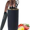Kitchen Knife Set, Retrosohoo 6-Pieces Khaki Sharp Knife Block Set for Kitchen, Non-stick Non-slip Stainless Steel Chef Knife Set with Universal Knife Block Suitable for Home Restaurant (Black)