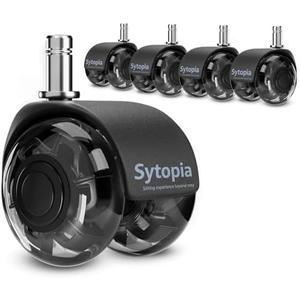 Sytopia Chair Wheels Replacement, Heavy Duty Office Chair Wheels for Hardwood Floors and Carpet, Replaces Mat Rubber Office Casters Universal Accessories Set of 5 Black