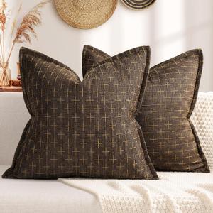 ZWJD Pillow Covers 22x22 Set of 2 Soft Polyester Textured Pillow Covers with Stylish Flange Edge Cozy Farmhouse Throw Pillows for Couch Bed Sofa Living Room (22" x 22" (Pack of 2), Dark Coffee)