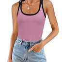 ZESICA Women's Summer Ribbed Color Block Tank Tops Casual Knit Scoop Neck Sleeveless Shirts Pink Purple, Large