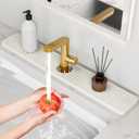 24'' Longer Faucet Mat for Kitchen Sink [Diatomite Stone Super Fast Drying] Stone Faucet Mat for Kitchen Sink Splash Guard Sink Stone Quick Dry around Faucet Stone Drying Mat Bathroom Quick Drying Mat (23.7" x 4", White)