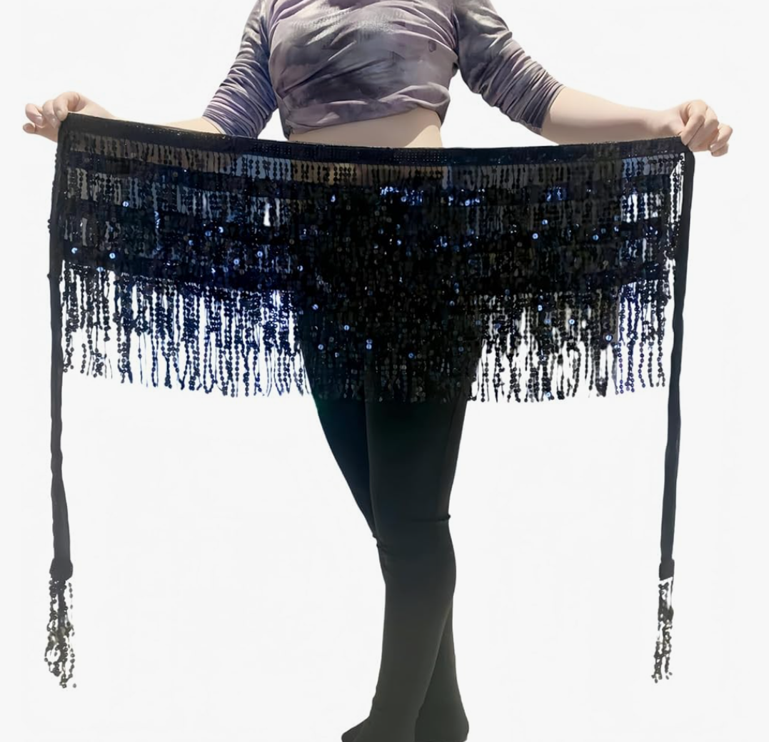 Belly Dancing Sequins Hip Scarf Belt Performance Wear Halloween Costume Wrap Skirt