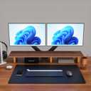 Aothia Solid Wood Dual Monitor Stand Riser for Desk, 43 Inch Black Walnut Computer Monitor Riser with Cork Legs, Extra Long Desktop Organizer Shelf for 2 Monitors, Laptop & Printer