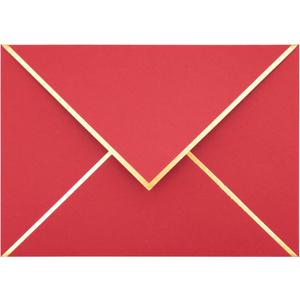 A7 Envelopes - V Flap Foil Border Luxury Mailing Envelopes for 5" x 7" Cards - for Wedding, Invitations, Baby Shower, Photos, Graduation, Birthday, Bridal Shower - 5.25" x 7.25" (Red, 25 Pack)