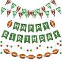 Pasimy 4 Pcs Football Birthday Party Banners Football Pennant Flag Happy Birthday Banner Circle Paper Garland Black Brown White Hanging Decorations Backdrop for Sports Bowl Party Outdoor Indoor