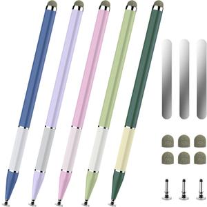 Bopomofo Stylus Pen for Touchscreen,5 PCS 2-in-1 Magnetic Stylus Pen High Sensitivity & Precision Stylus,Extended Pen Body Design,Compatible with Touch Screens(9 Tips + 3 Magnetic Sheets) (Pink/Purple/Blue/Light Green/Dark Green)
