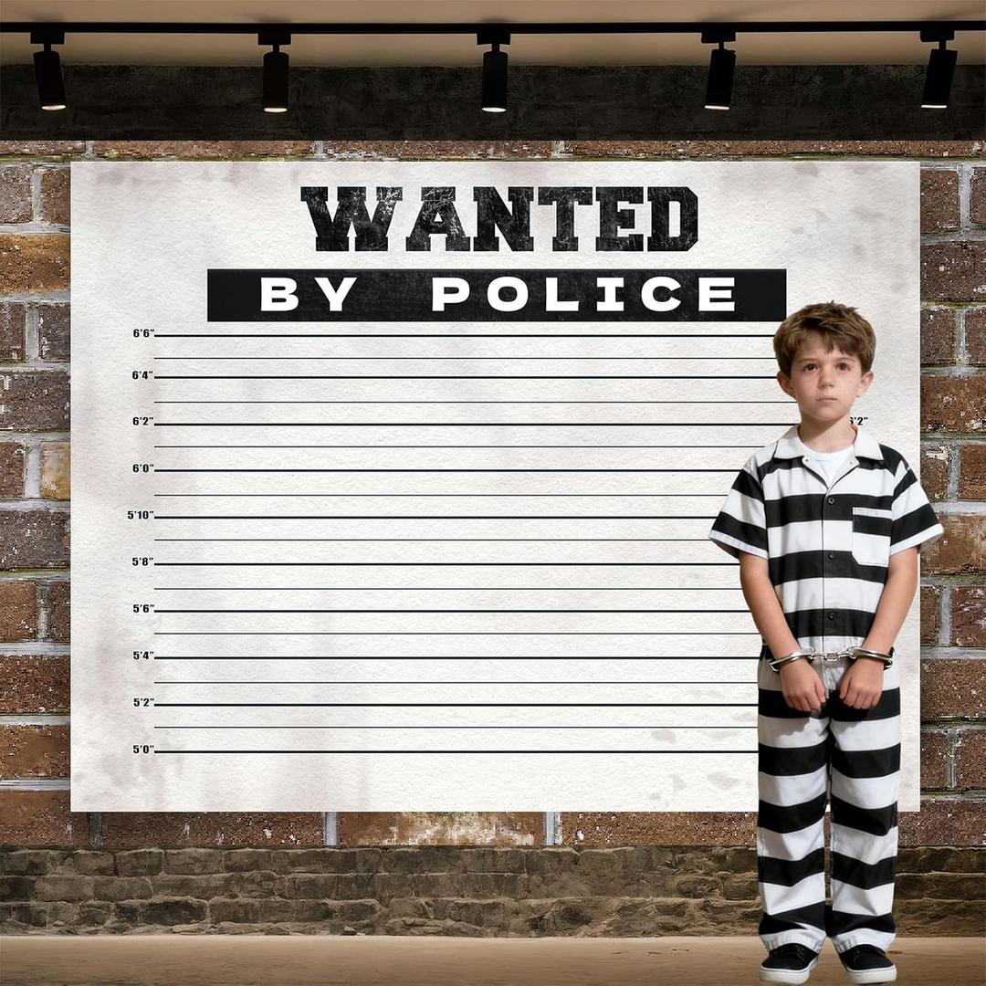 7X5ft Police Lineup Mugshot Photo Backdrop Photography Wanted by Police Background, Murder Party Jail Prison Suspect Height Chart Backdrops Photo Booth Prop Decorations Wall Decor Tablecloth (White)