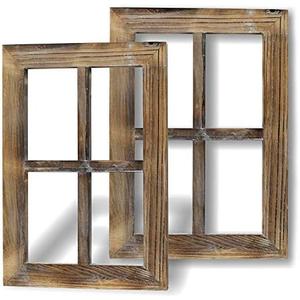 Wooden Rustic Mount Brown Window Frames Vintage Western Country Farmhouse Wall Art Decor - Set of 2 | Home Decor | Great for Living Room, Bathroom, and Bedroom